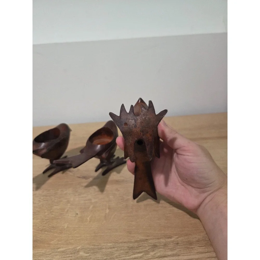 Three Cast Brown Metal Tea Light Bird Figures Votive Candle Holder Made In India